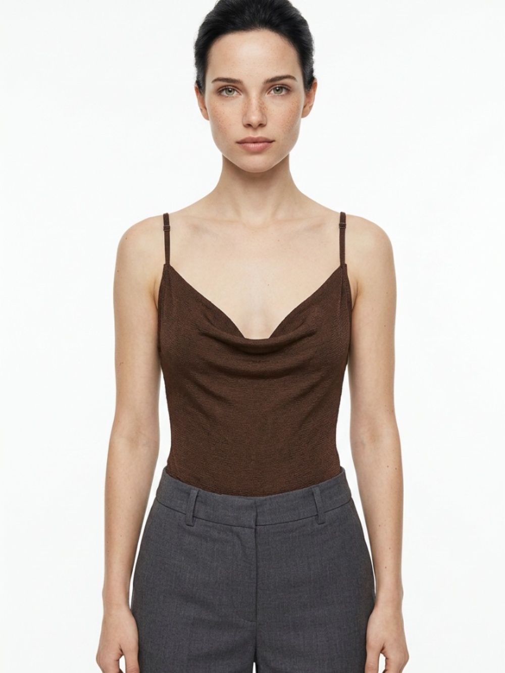 INTIMATELY FREE PEOPLE • Brown Cowl Neck Thong Bodysuit Size Small